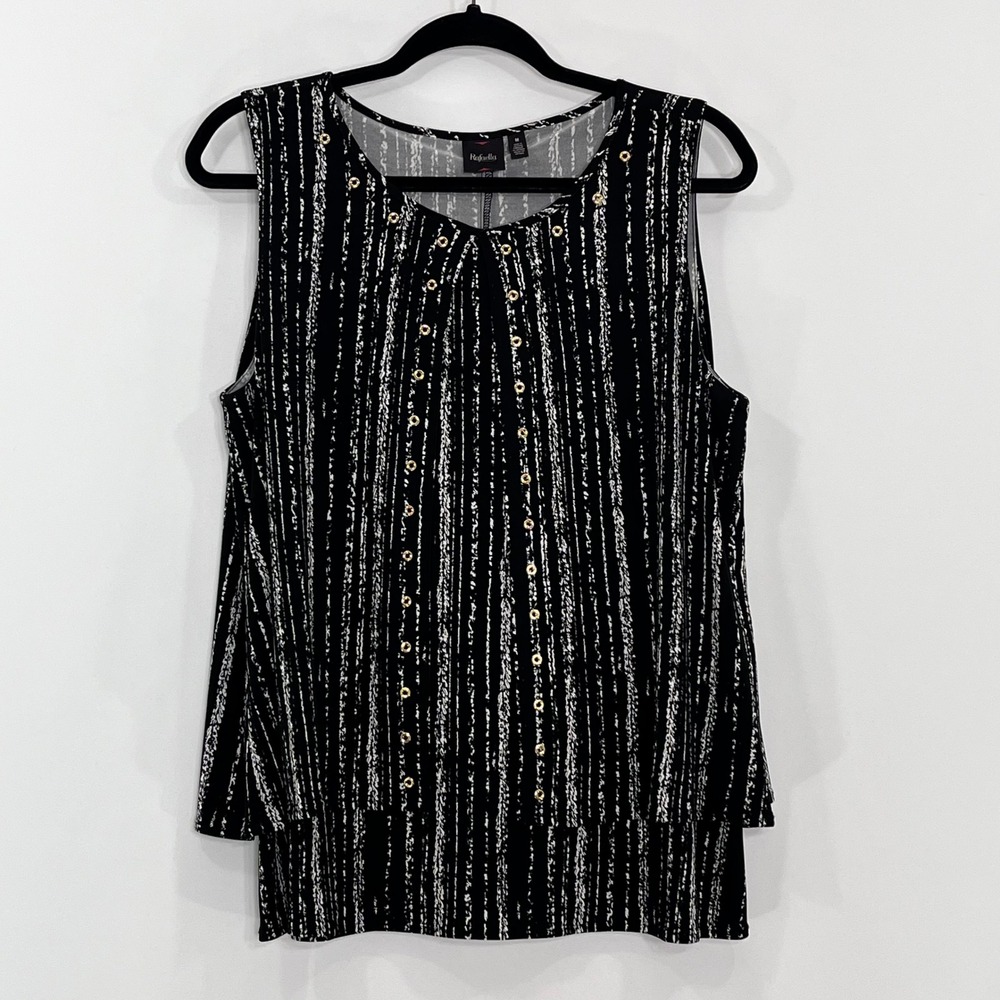 Rafaella Womens Black White Abstract Stripe Grommet Sleeveless Top RSKM6108 M